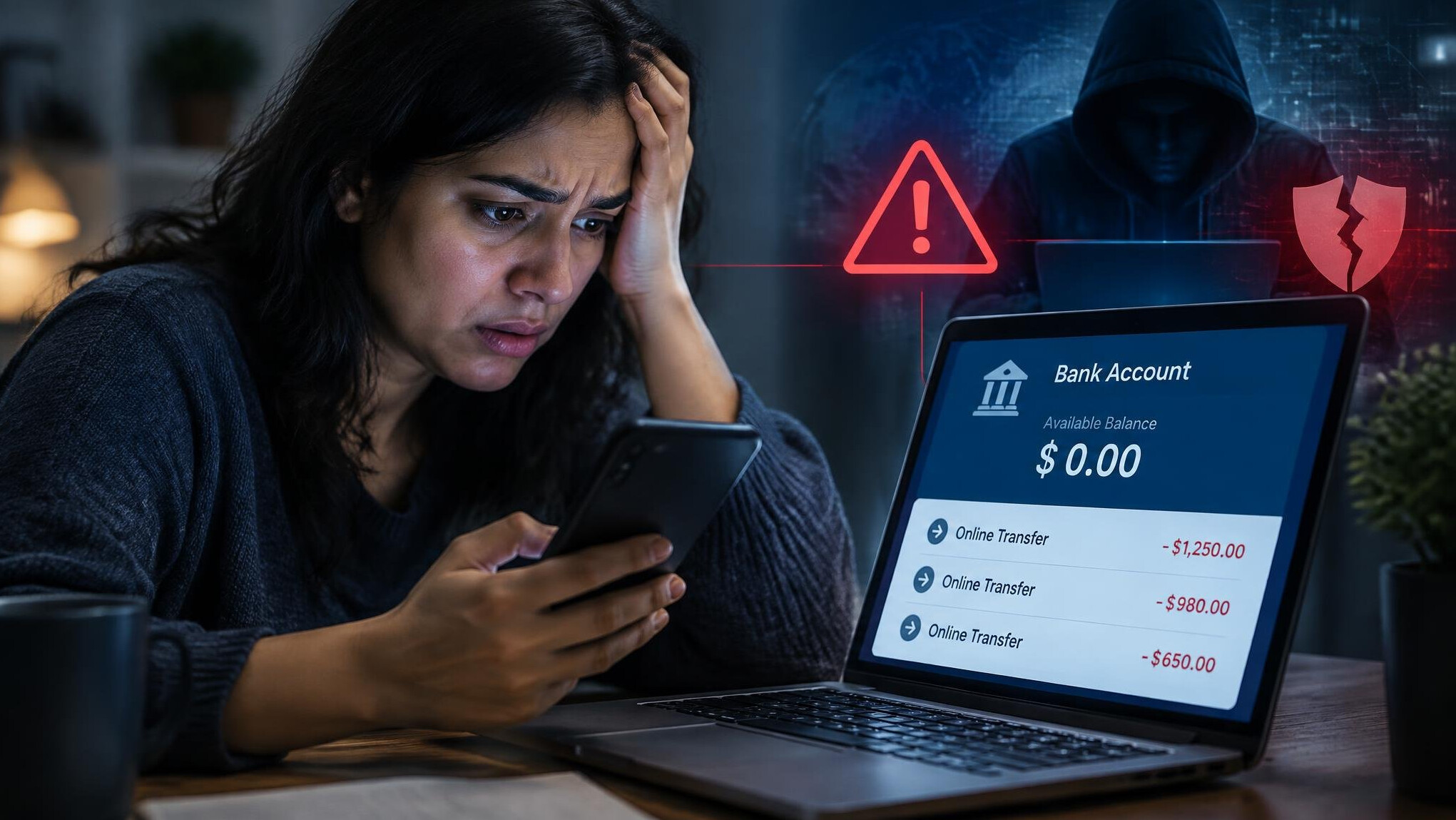 stressed person checking bank account