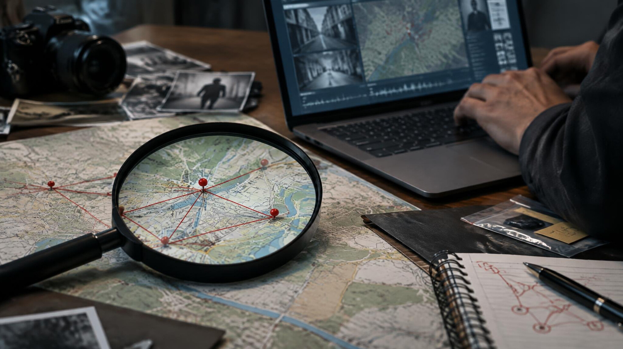 magnifying glass over map